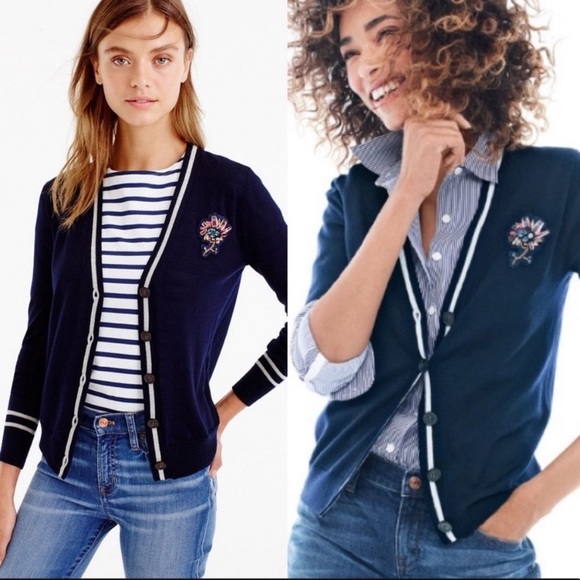 J. Crew Sweaters - J. Crew Flower Patch Jewel Merino Wool Varsity Cardigan